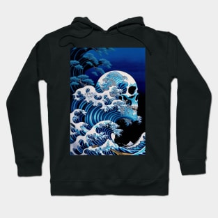 Great Wave with Goth Skull Hoodie